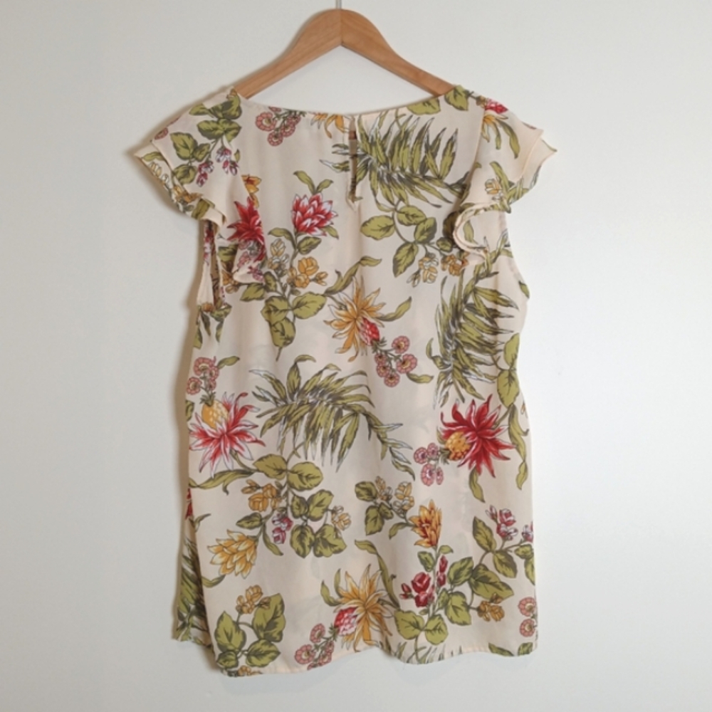 Loft Flirty Floral Sleeveless Top/Blouse Peachy Tan - Picture 2 of 7
